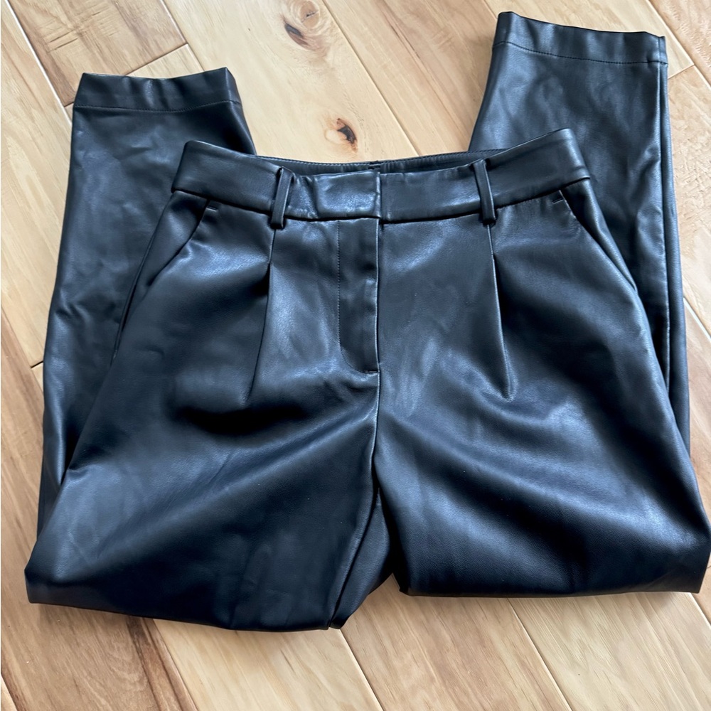 LOFT Vegan Leather Pants 00P Black Cropped Trousers High Rise